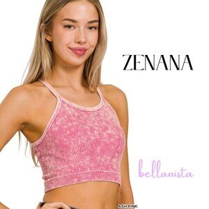 6167 ZENANA Ash Pink Seamless Ribbed Crop Cami Bra Top